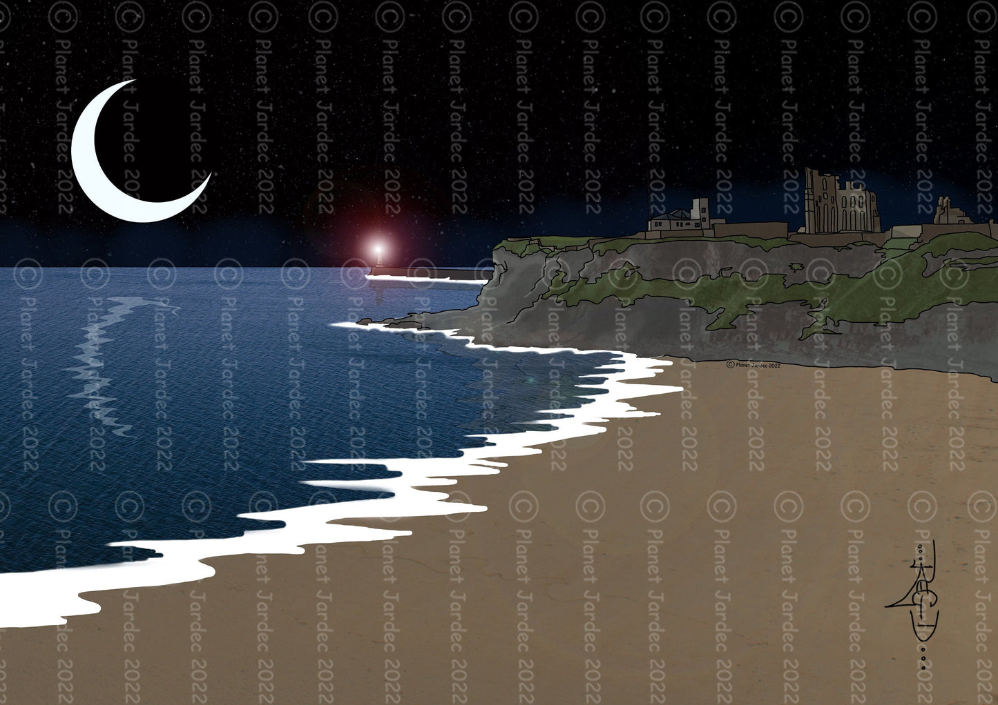 Coast "Tynemouth, King Edwards Bay by night", by artist RegD